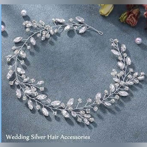 Bridal Rhinestone Hair Vine Crystal Wedding Headpiece Silver 17.7” - Picture 3 of 3